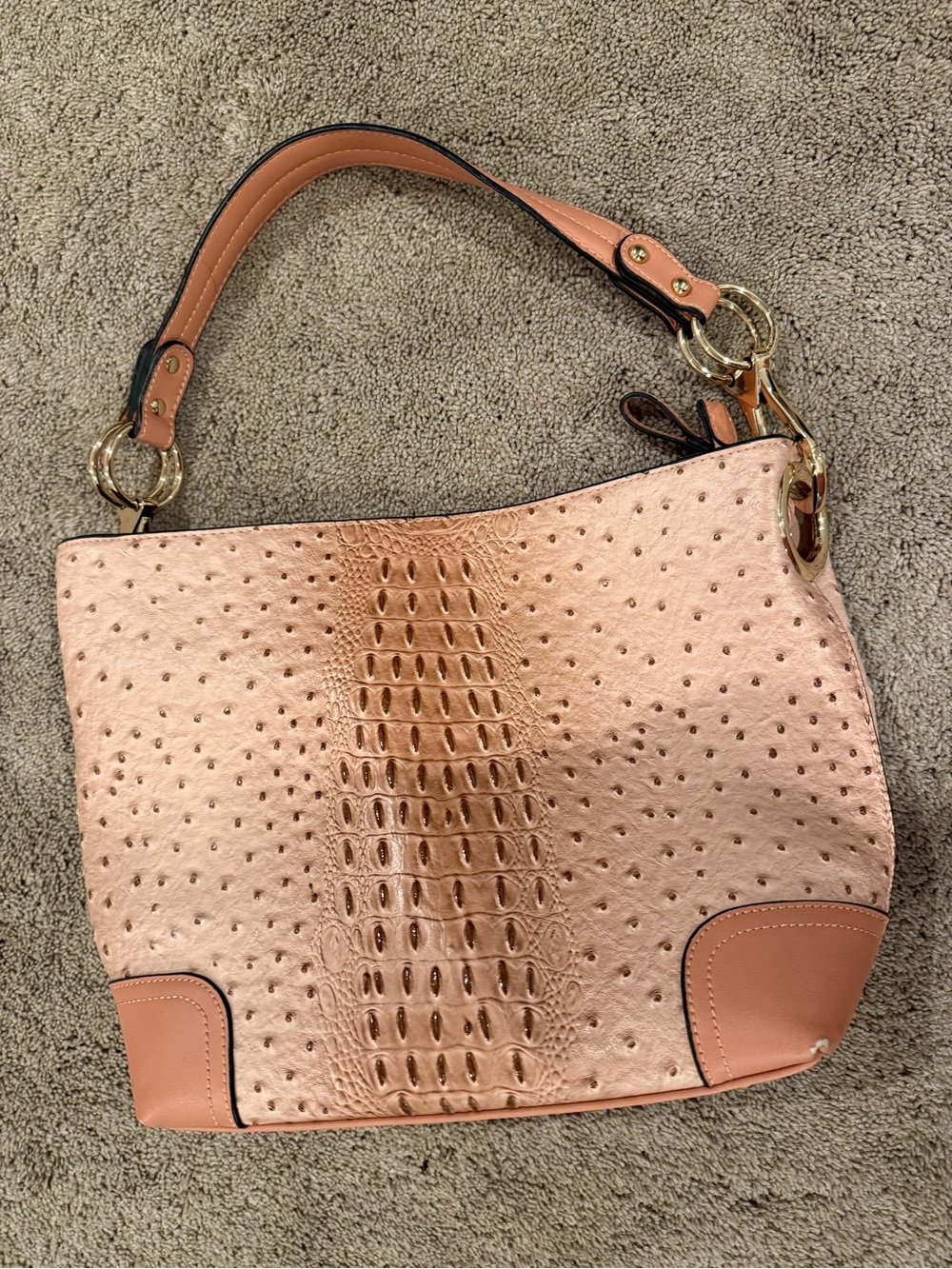 Women's Pink Textured Tote Bag with Gold Hardware